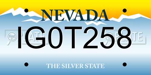 IG0T258 Nevada License Plate