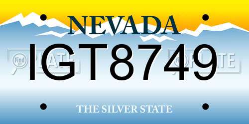 IGT8749 Nevada License Plate
