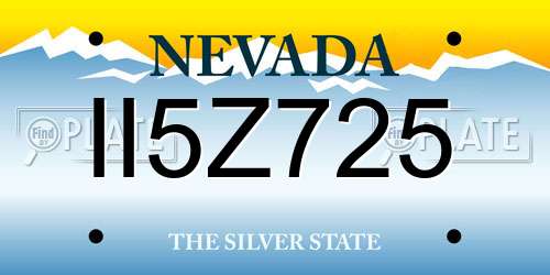 II5Z725 Nevada License Plate