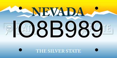 IO8B989 Nevada License Plate