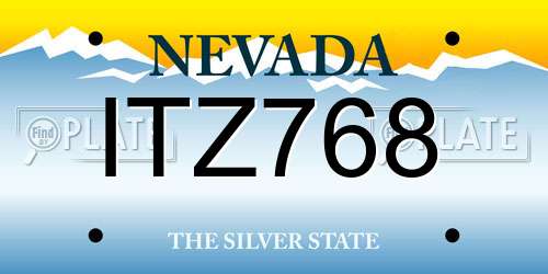 ITZ768 Nevada License Plate