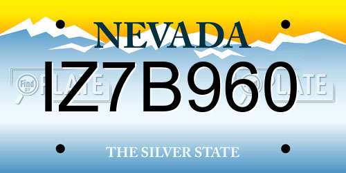IZ7B960 Nevada License Plate