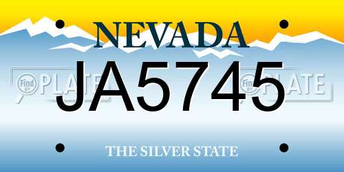 JA5745 Nevada License Plate