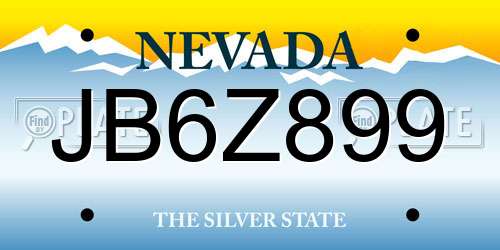 JB6Z899 Nevada License Plate