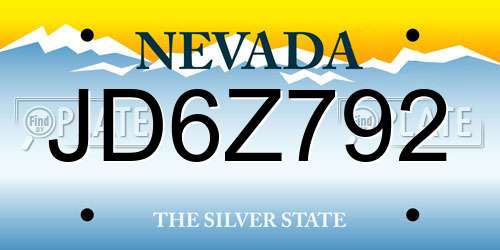 JD6Z792 Nevada License Plate