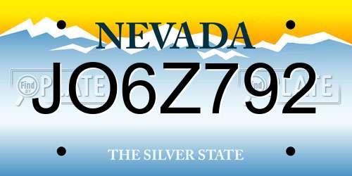 JO6Z792 Nevada License Plate