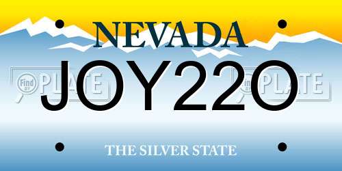 JOY22O Nevada License Plate