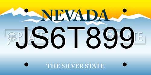 JS6T899 Nevada License Plate