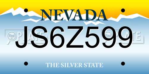 JS6Z599 Nevada License Plate