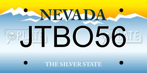JTBO56 Nevada License Plate