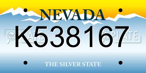 K538167 Nevada License Plate