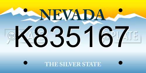 K835167 Nevada License Plate