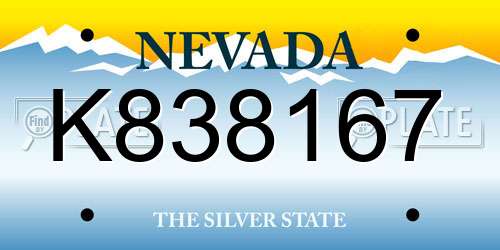 K838167 Nevada License Plate