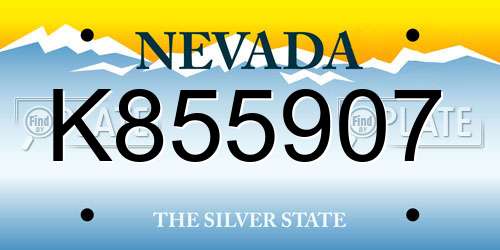 K855907 Nevada License Plate