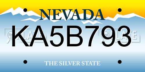 KA5B793 Nevada License Plate