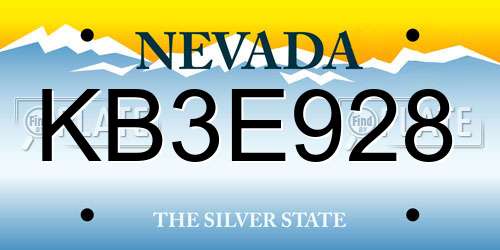 KB3E928 Nevada License Plate