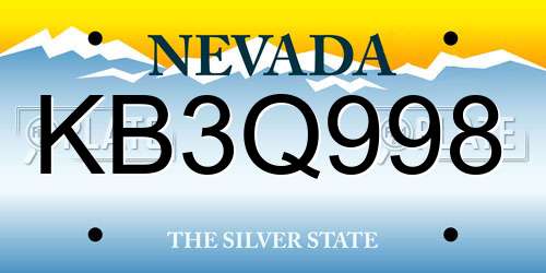 KB3Q998 Nevada License Plate