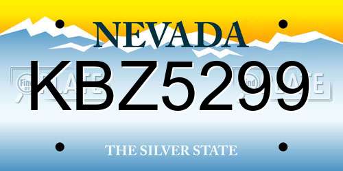 KBZ5299 Nevada License Plate