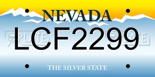 LCF2299 Nevada License Plate
