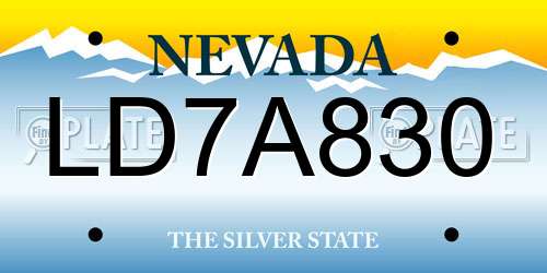 LD7A830 Nevada License Plate