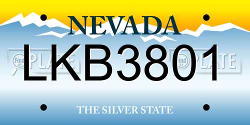 LKB3801 Nevada License Plate