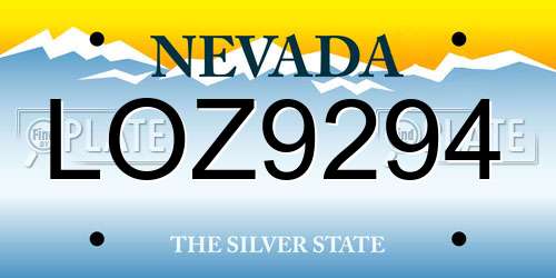 LOZ9294 Nevada License Plate