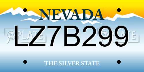 LZ7B299 Nevada License Plate