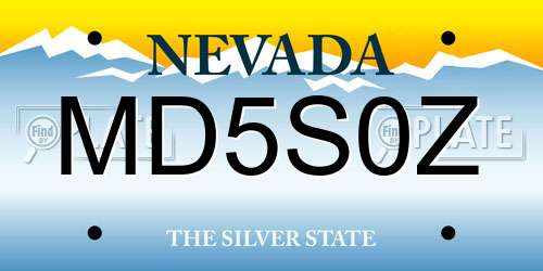 MD5S0Z Nevada License Plate