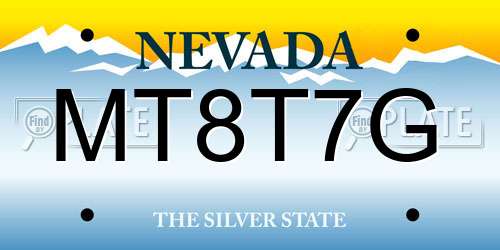 MT8T7G Nevada License Plate