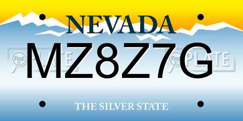 MZ8Z7G Nevada License Plate