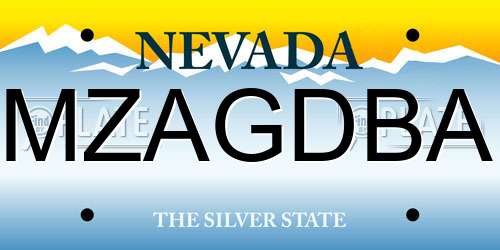 MZAGDBA Nevada License Plate
