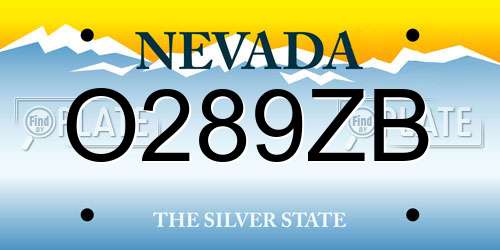 O289ZB Nevada License Plate