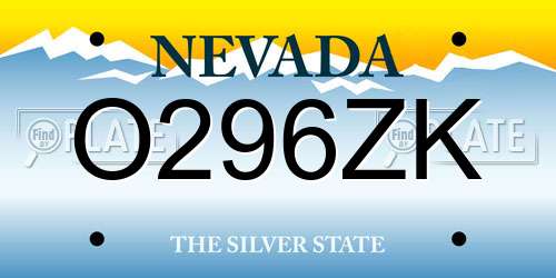 O296ZK Nevada License Plate