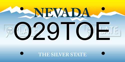 O29TOE Nevada License Plate