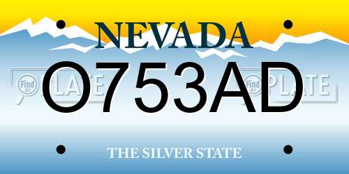 O753AD Nevada License Plate