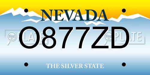 O877ZD Nevada License Plate