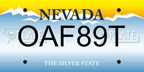 OAF89T Nevada License Plate