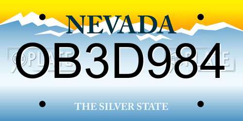 OB3D984 Nevada License Plate