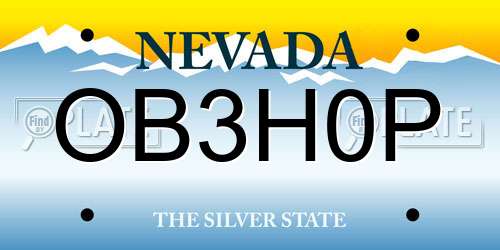 OB3H0P Nevada License Plate