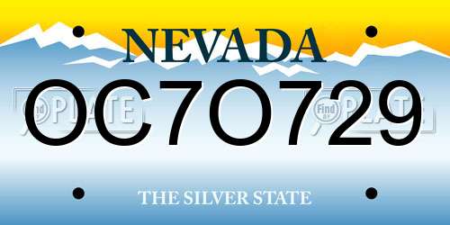 OC7O729 Nevada License Plate
