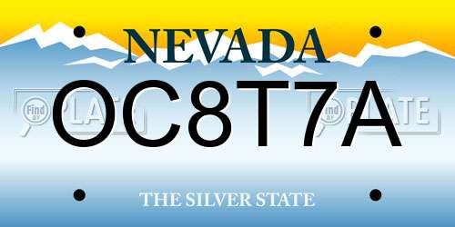 OC8T7A Nevada License Plate