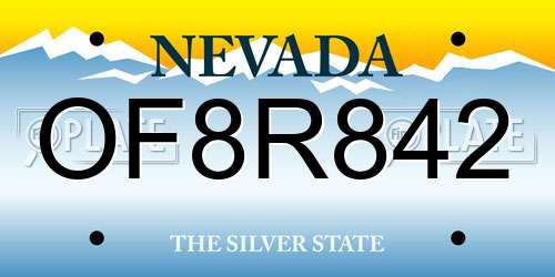 OF8R842 Nevada License Plate