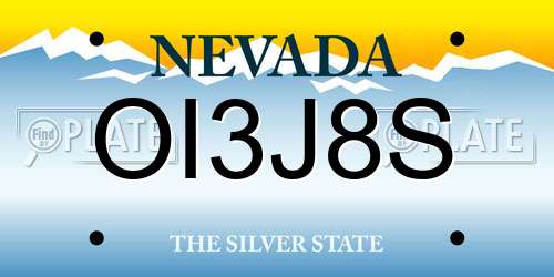 OI3J8S Nevada License Plate