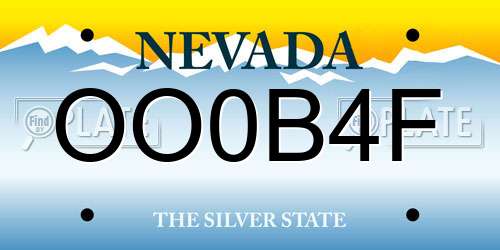 OO0B4F Nevada License Plate