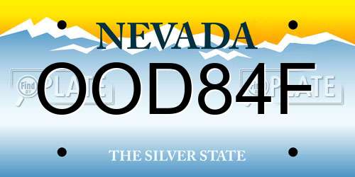 OOD84F Nevada License Plate
