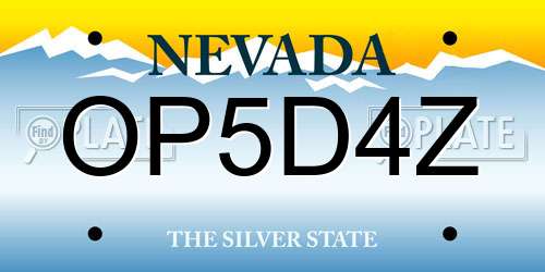 OP5D4Z Nevada License Plate
