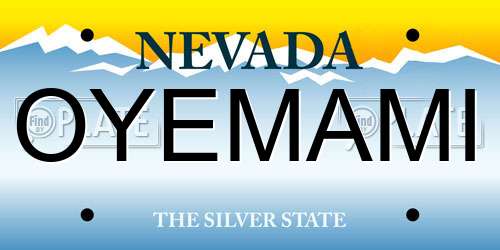 OYEMAMI Nevada License Plate