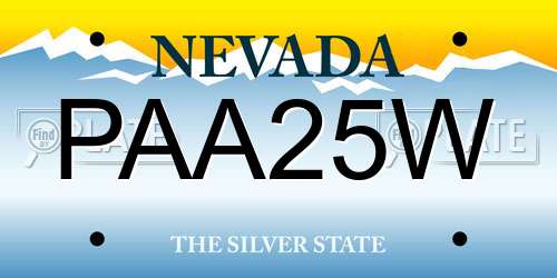 PAA25W Nevada License Plate