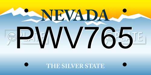 PWV765 Nevada License Plate