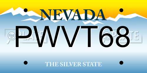 PWVT68 Nevada License Plate